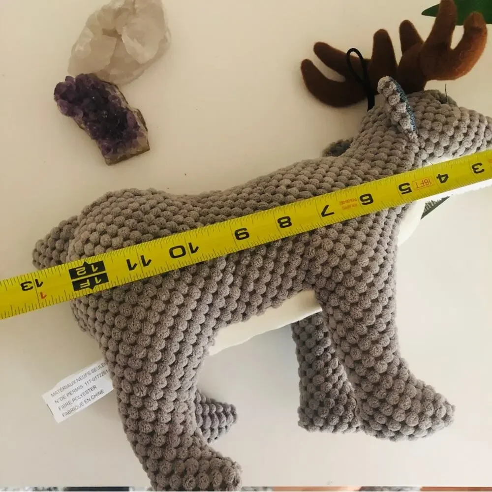 NEW Grey White Moose Reindeer Squeaker Dog Puppy Toy Plush Stuffed Animal 12